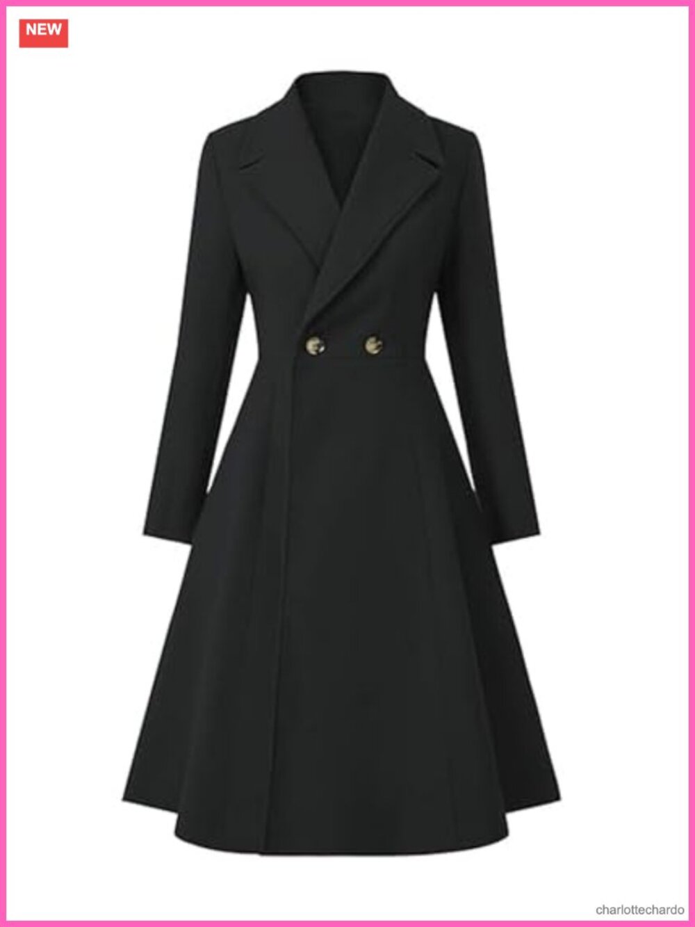 Wool Blend Double Breasted Pea Coat Swing A Line Long Overcoat Winter